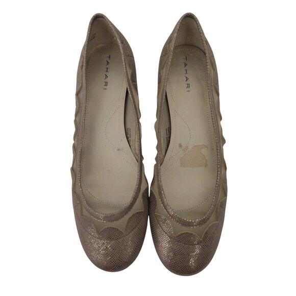 Tahari Metallic Gold Leather Scallop Mesh Flats Shoes 8.5 M - Picture 1 of 9